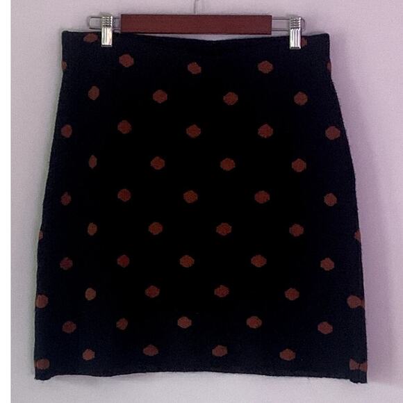Loft Black with Brown Polka Dots Stretch Knit Skirt Size Medium - Picture 2 of 10